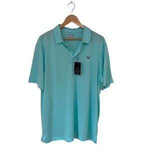 Callaway NWT Men’s Aqua Blue Striped Athletic Sport Golf Polo T-shirt Size XL